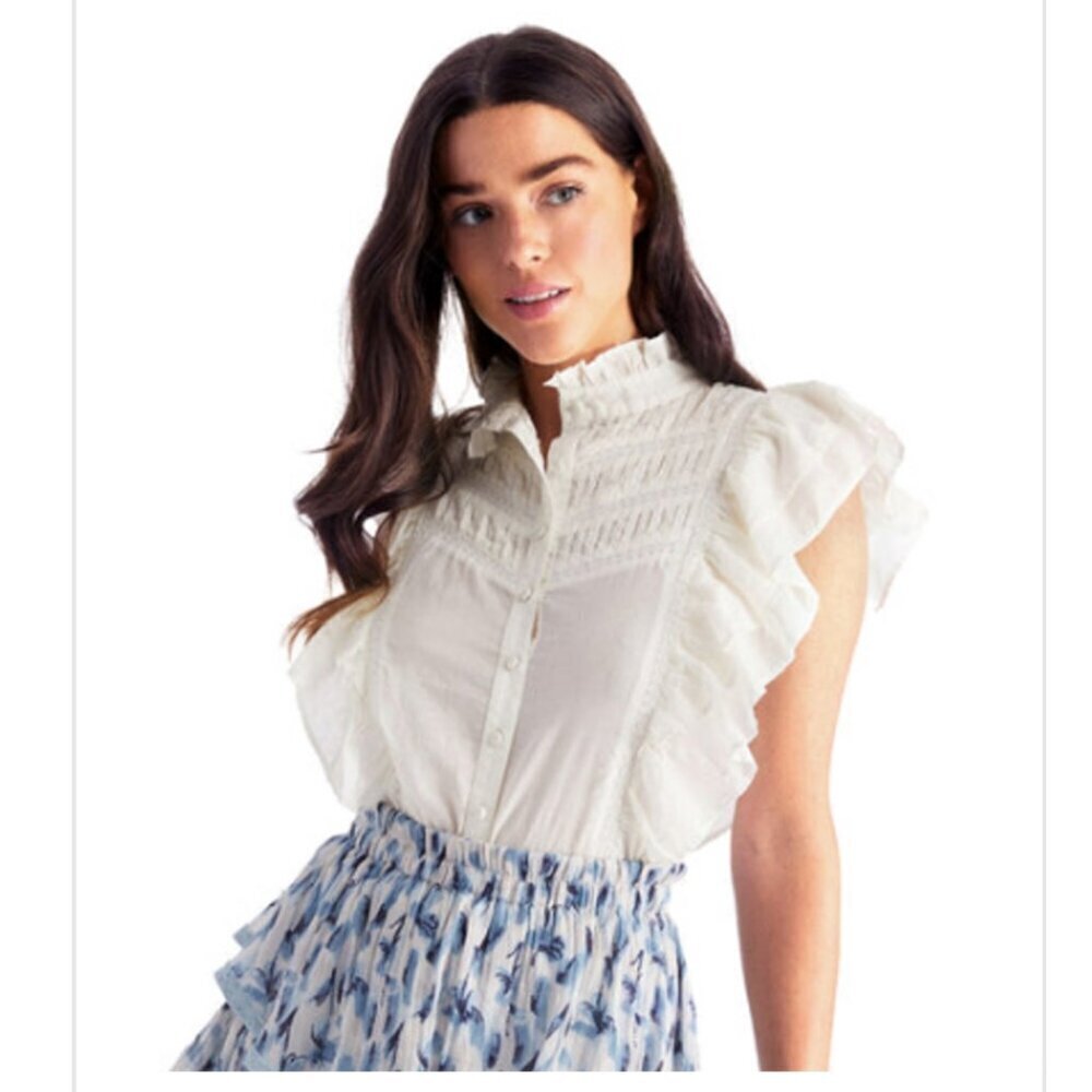 NWT Allison NY Bridget White Cotton Ruffle Top, Size Small
